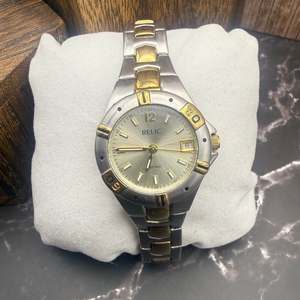 Vintage Relic Wet ZR11687 Two Tone Stainless Date Watch Y2K